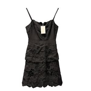 Foxiedox Dress Womens XS Black Floral Tiered Overlay Sleeveless LBD Cocktail NEW